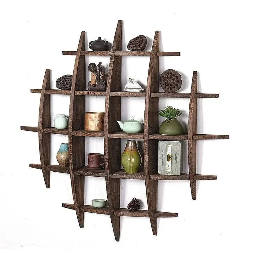 Solid Wood Wall-Mounted Tea Shelf – Style Display Rack