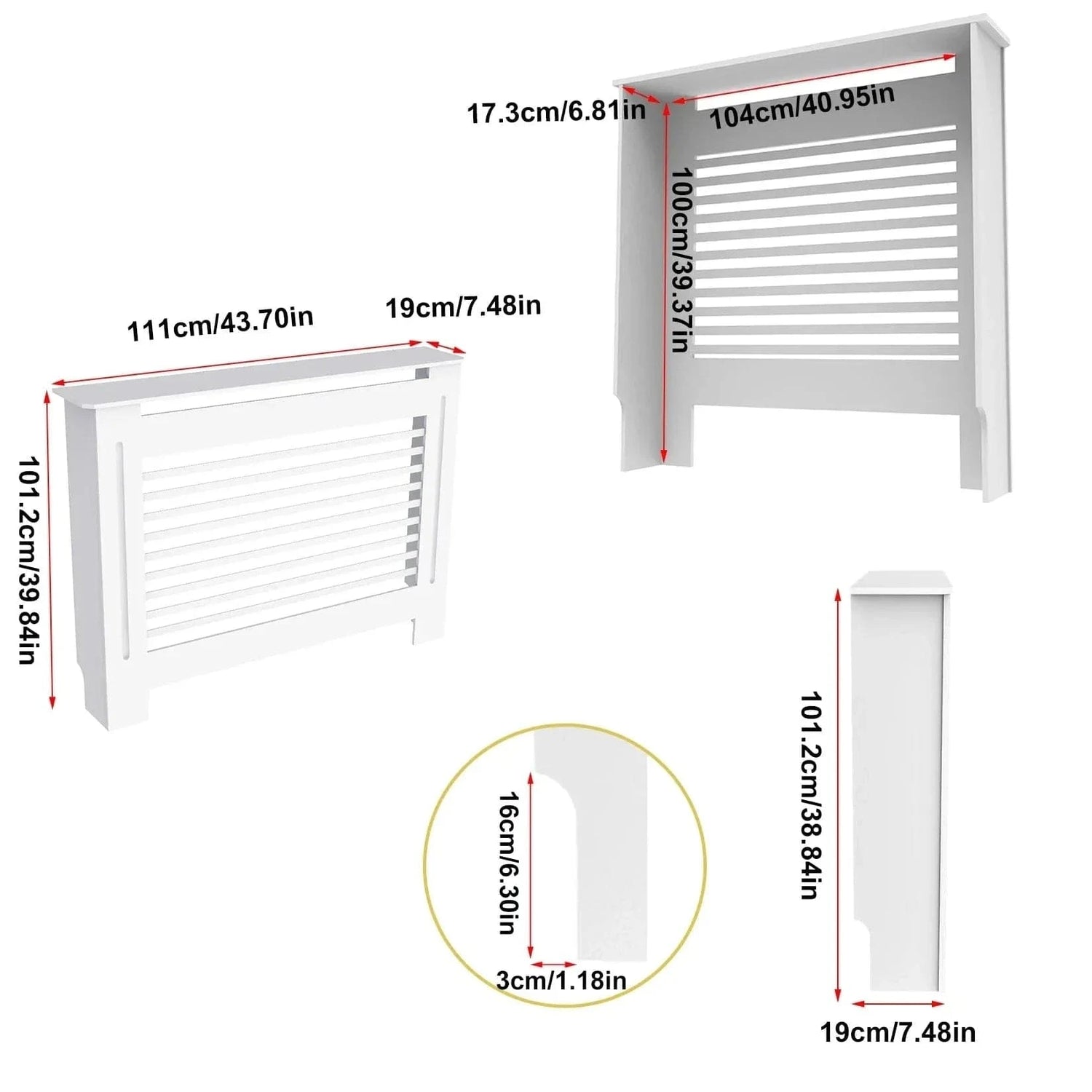 Wood Radiator Cover Cabinet – White MDF Heater Cover with Horizontal Slats