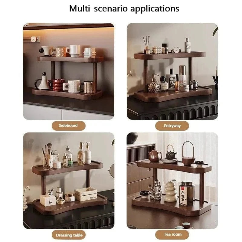 2-Tier Wooden Storage Organizer – Makeup, Mug, and Countertop Display Rack