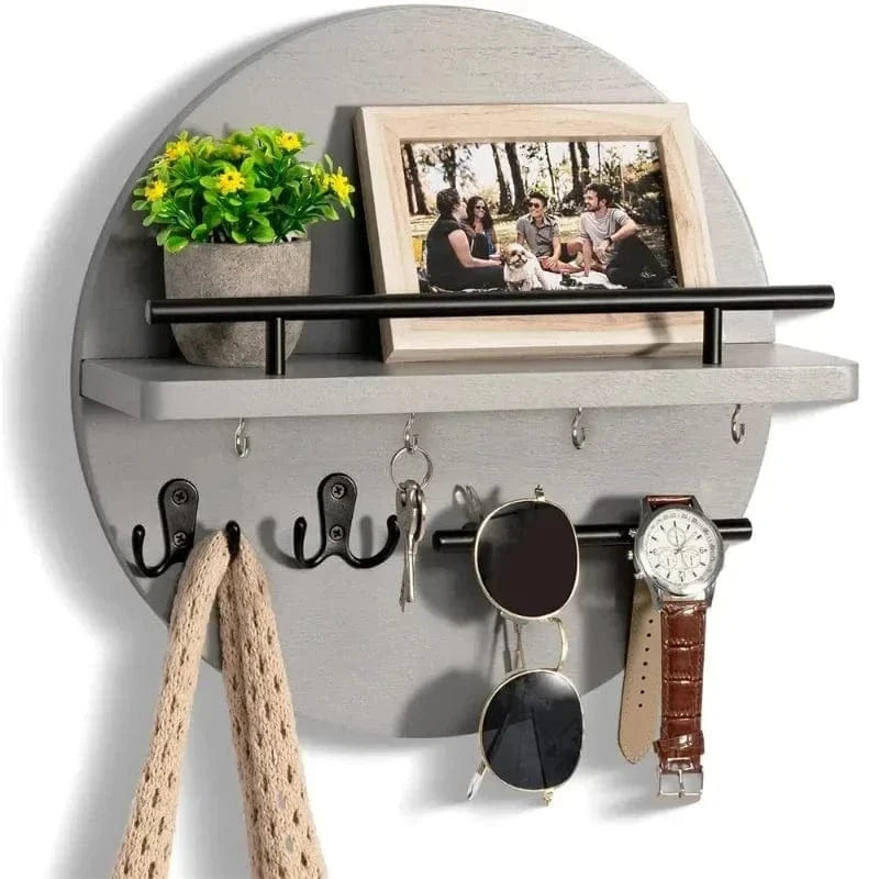 Wooden Wall Key Holder with Shelf – Mail Organizer & Entryway Rack