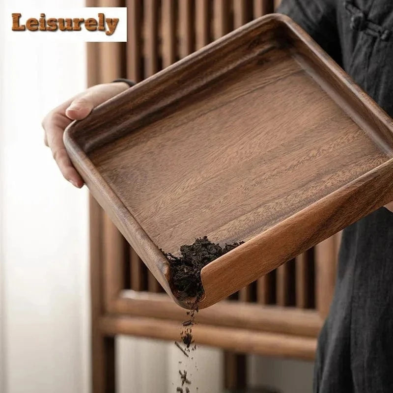 Walnut Wood Tea Tray – Solid Wood Serving Plate for Tea Sets & Accessories