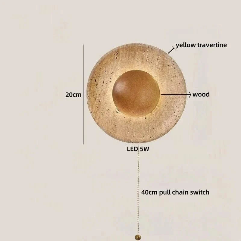 LED Wall Lamp with Switch – Wood & Travertine Wall Sconce for Bedroom, Living Room, or Stair Lighting