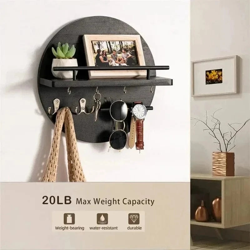 Wooden Wall Key Holder with Shelf – Mail Organizer & Entryway Rack