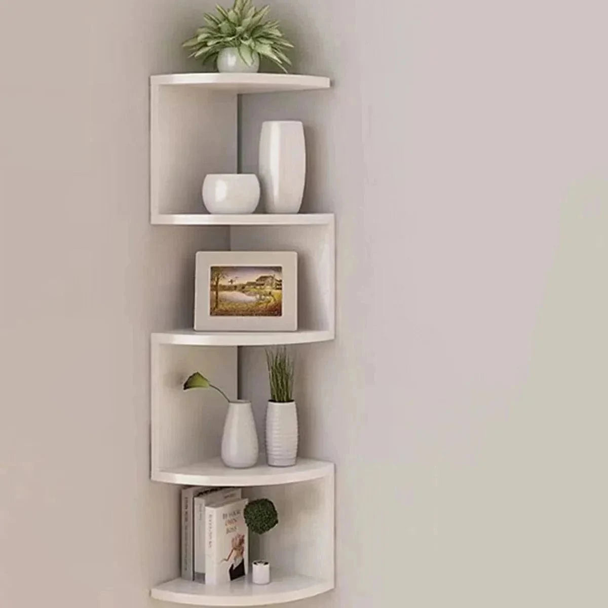 PVC Wooden Corner Shelf – 2/4/5-Tier Storage Rack for Home Decoration