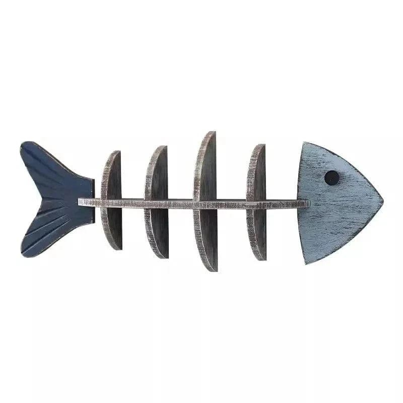 Wooden Fish Skeleton Wall Shelf – Mediterranean Style Decorative Rack