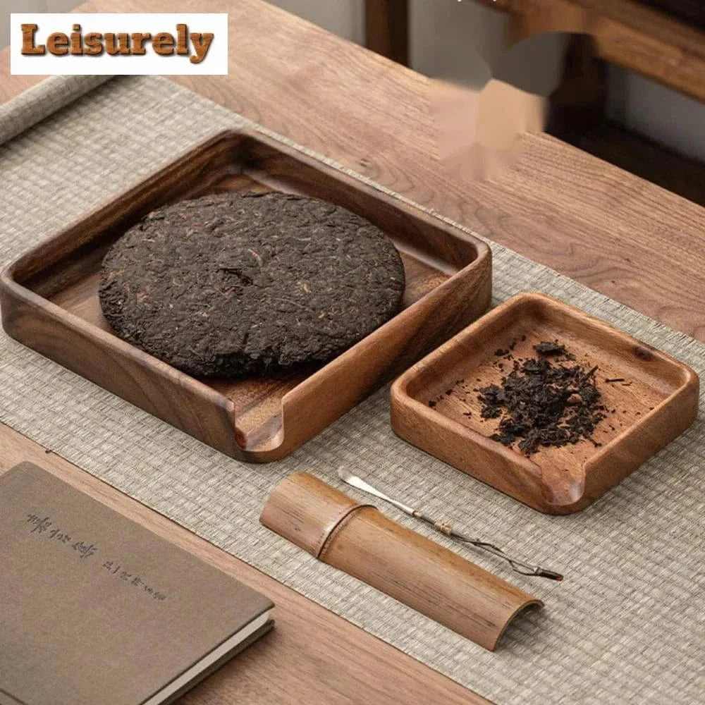 Walnut Wood Tea Tray – Solid Wood Serving Plate for Tea Sets & Accessories