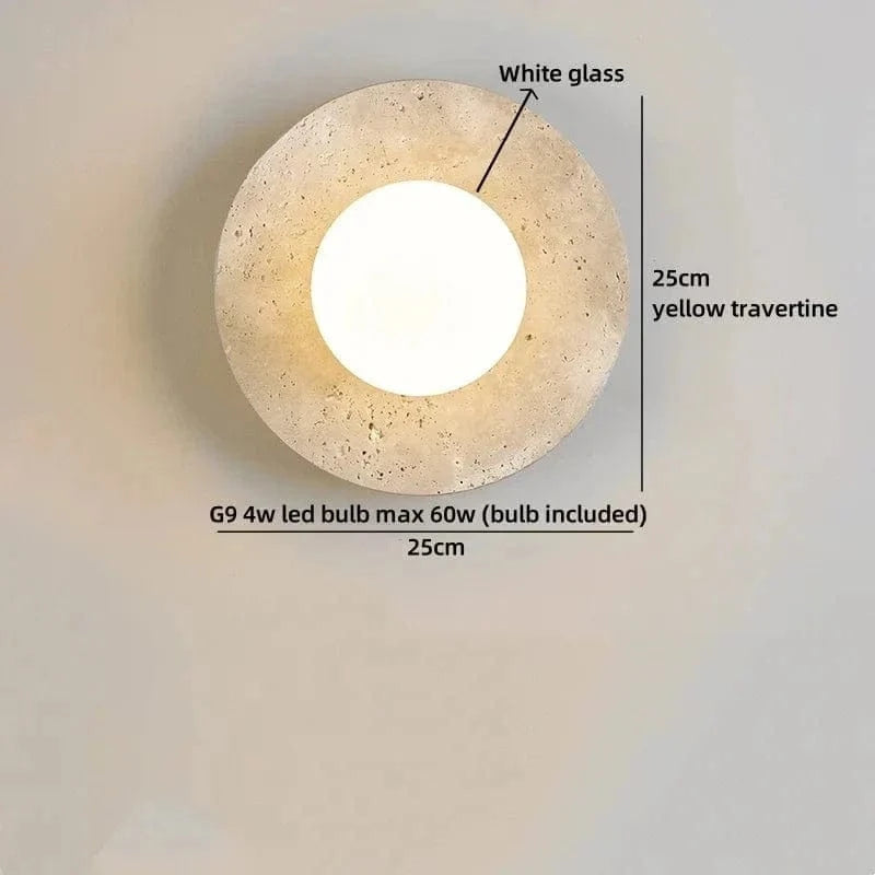 LED Wall Lamp with Switch – Wood & Travertine Wall Sconce for Bedroom, Living Room, or Stair Lighting