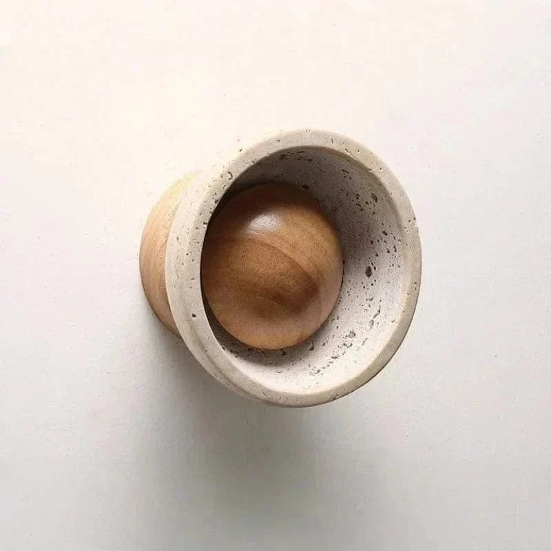 LED Wall Lamp with Switch – Wood & Travertine Wall Sconce for Bedroom, Living Room, or Stair Lighting