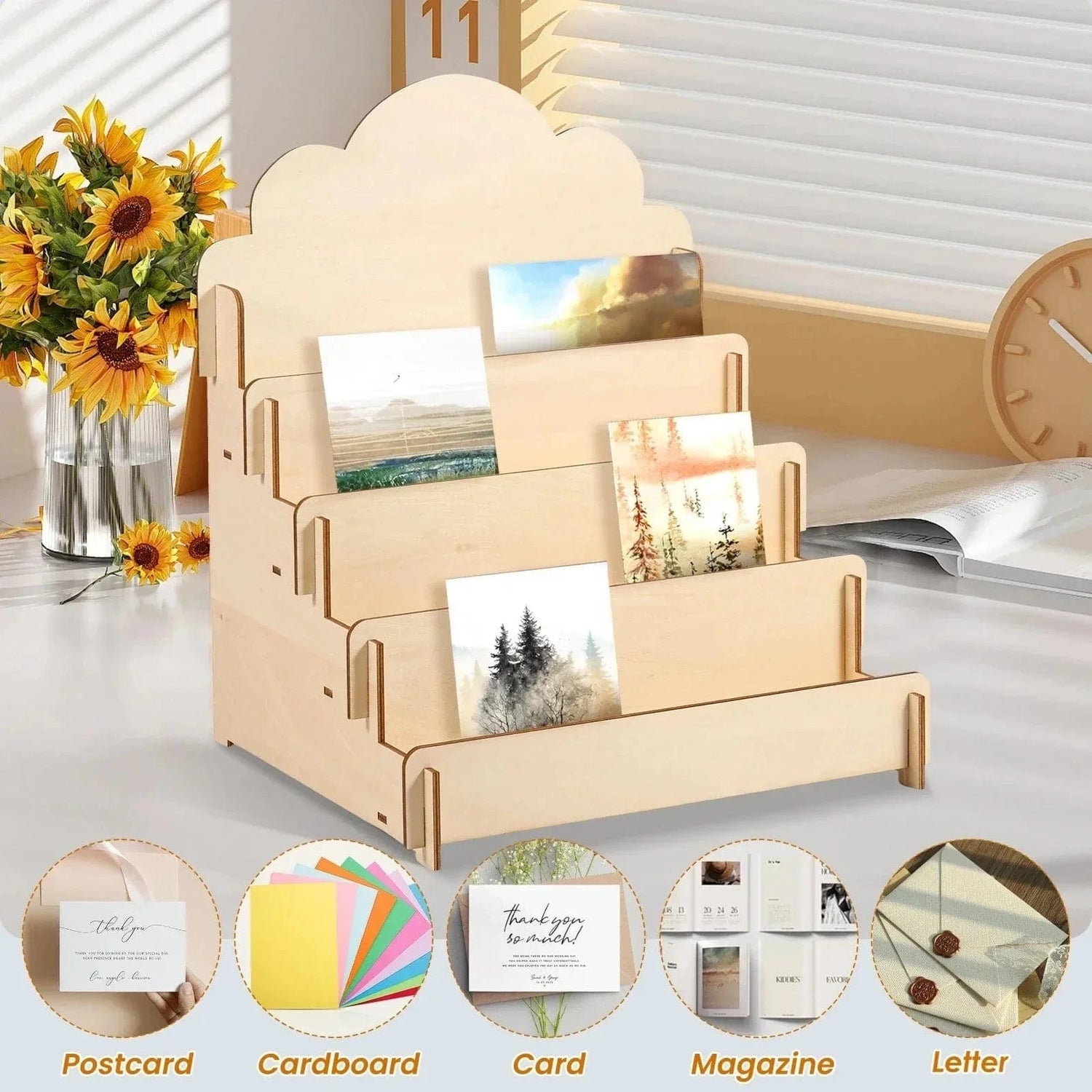 4-Layer Wooden Card Display Rack – Removable Multi-Tier Organizer Stand