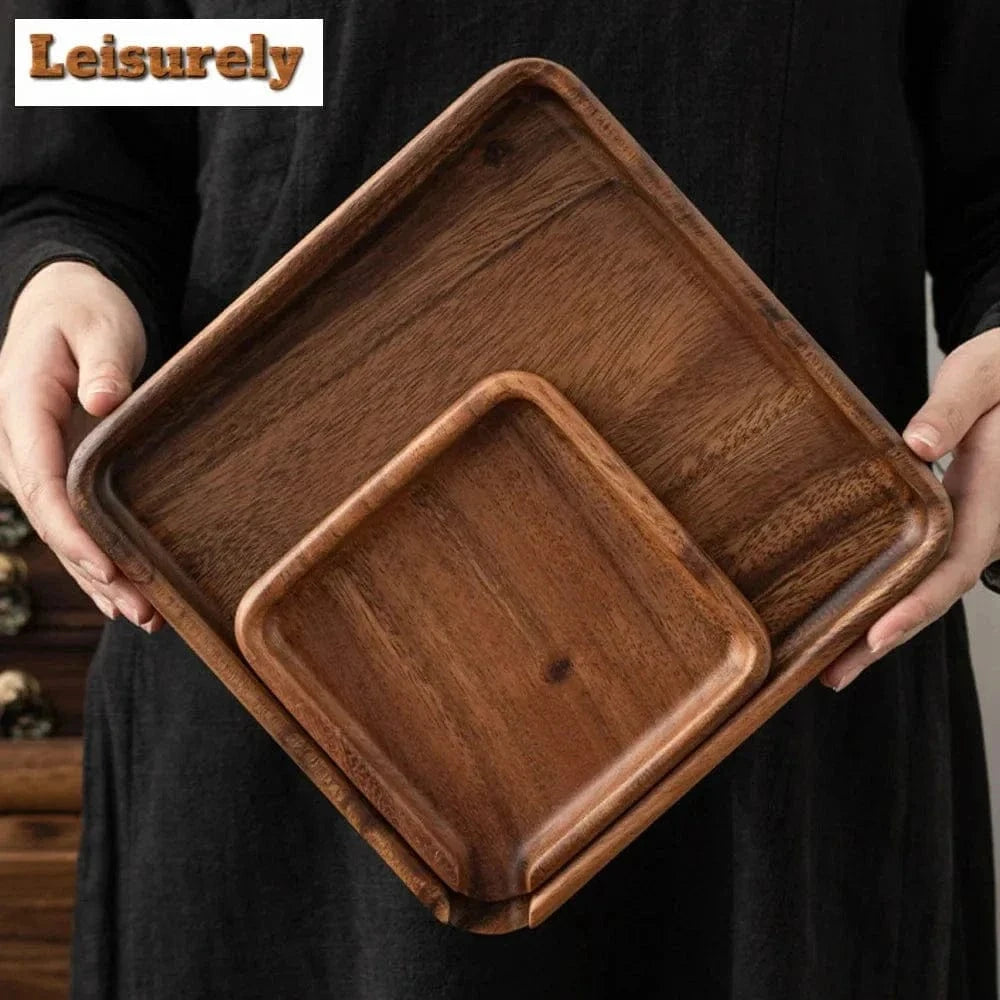 Walnut Wood Tea Tray – Solid Wood Serving Plate for Tea Sets & Accessories