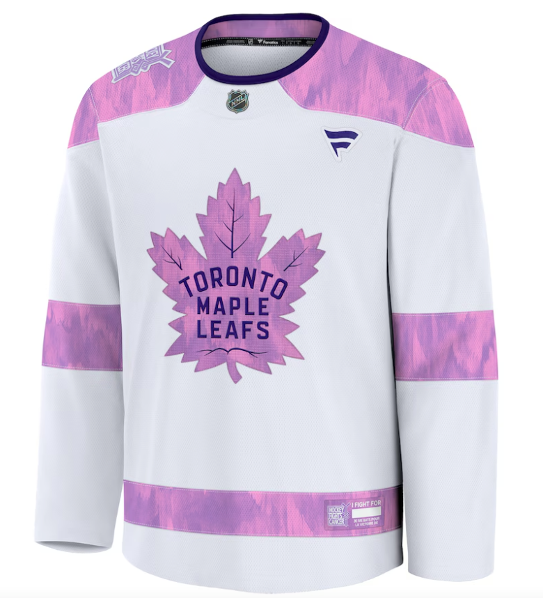 Men's Toronto Maple Leafs Fanatics White 2024 Hockey Fights Cancer Practice Jersey