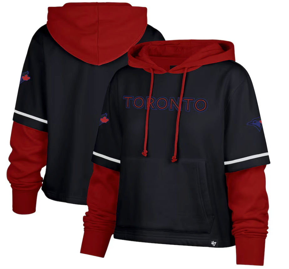 Women's '47 Navy Toronto Blue Jays City Connect Trifecta Cropped Shortstop Pullover Hoodie