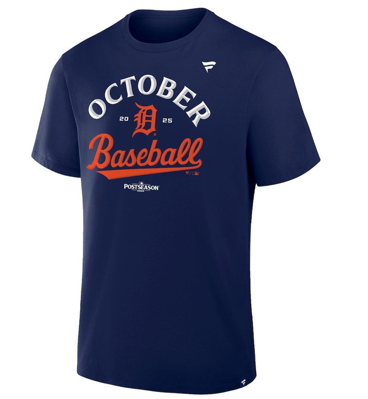 Men's Detroit Tigers Fanatics Navy 2025 MLB Postseason Locker Room T-Shirt
