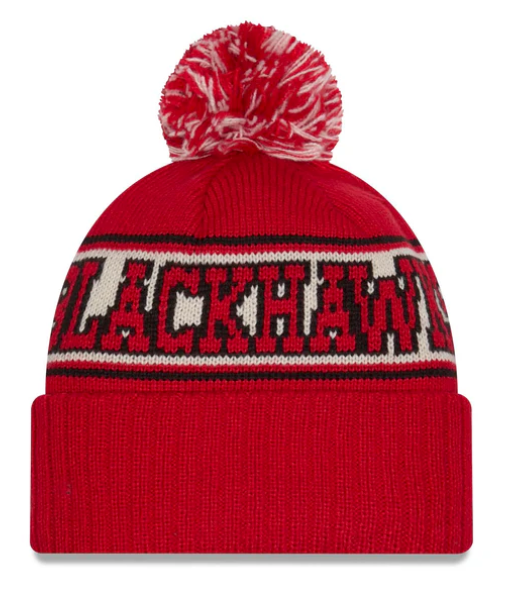 Men's Chicago Blackhawks NHL New Era Men's Red Retro Knit Pom Hat