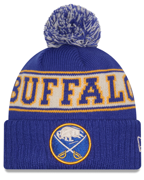 Men's Buffalo Sabres NHL New Era Men's Blue Retro Chill Knit Pom Hat