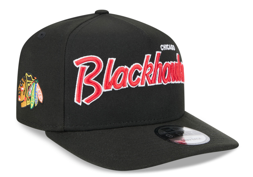 Men’s Chicago Blackhawks New Era Script 9FIFTY A-Frame Snapback Adjustable Hat – Black