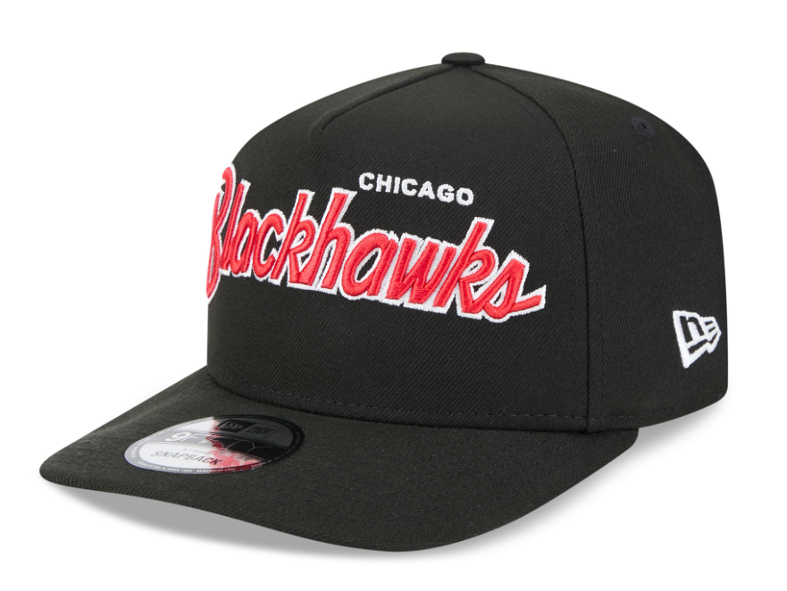 Men’s Chicago Blackhawks New Era Script 9FIFTY A-Frame Snapback Adjustable Hat – Black