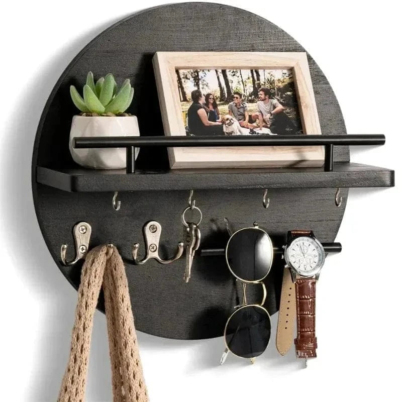 Wooden Wall Key Holder with Shelf – Mail Organizer & Entryway Rack