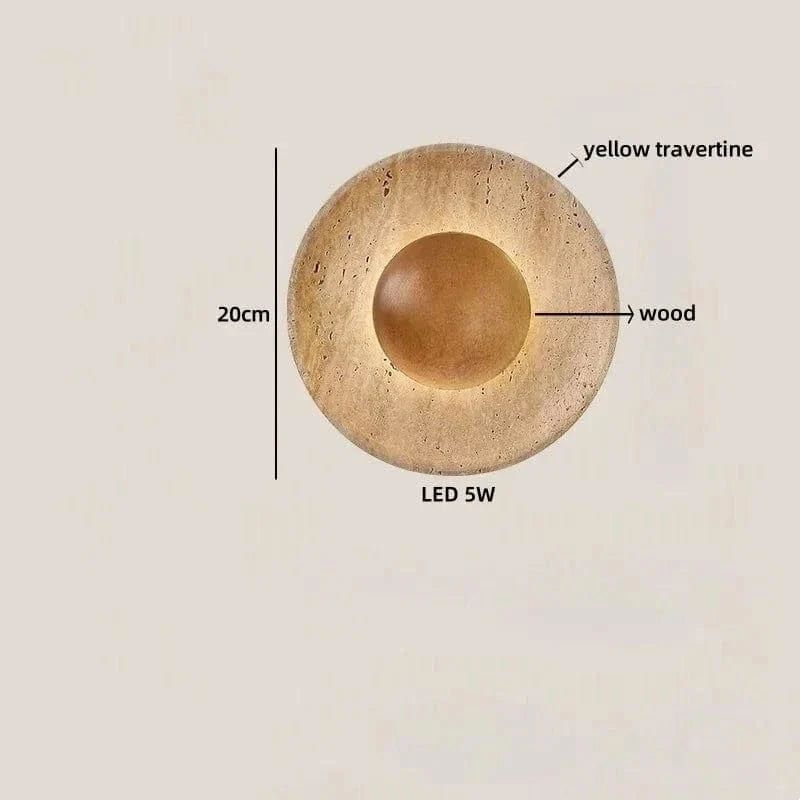 LED Wall Lamp with Switch – Wood & Travertine Wall Sconce for Bedroom, Living Room, or Stair Lighting