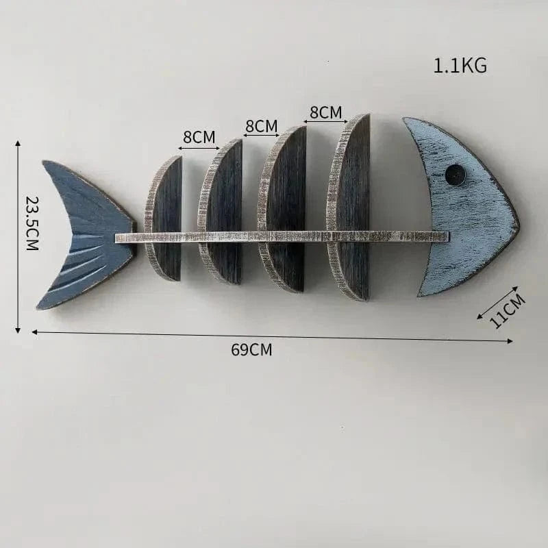 Wooden Fish Skeleton Wall Shelf – Mediterranean Style Decorative Rack