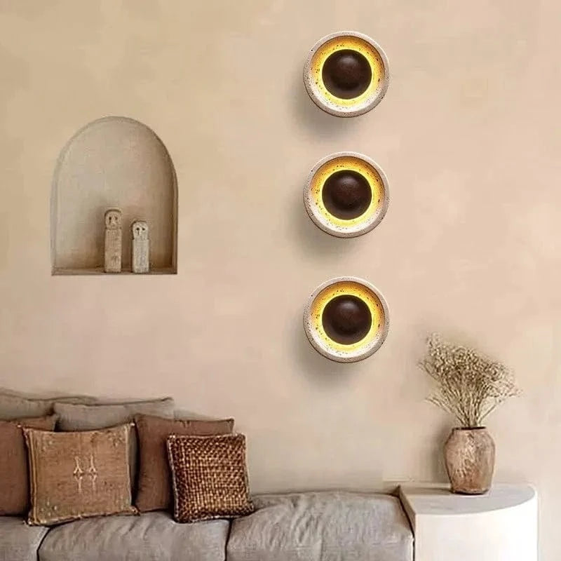 LED Wall Lamp with Switch – Wood & Travertine Wall Sconce for Bedroom, Living Room, or Stair Lighting