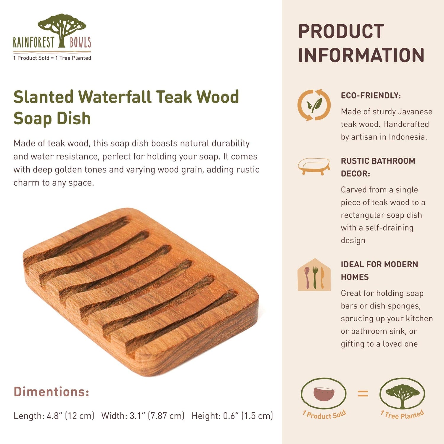 Slanted Waterfall Teak Wood Soap Dish