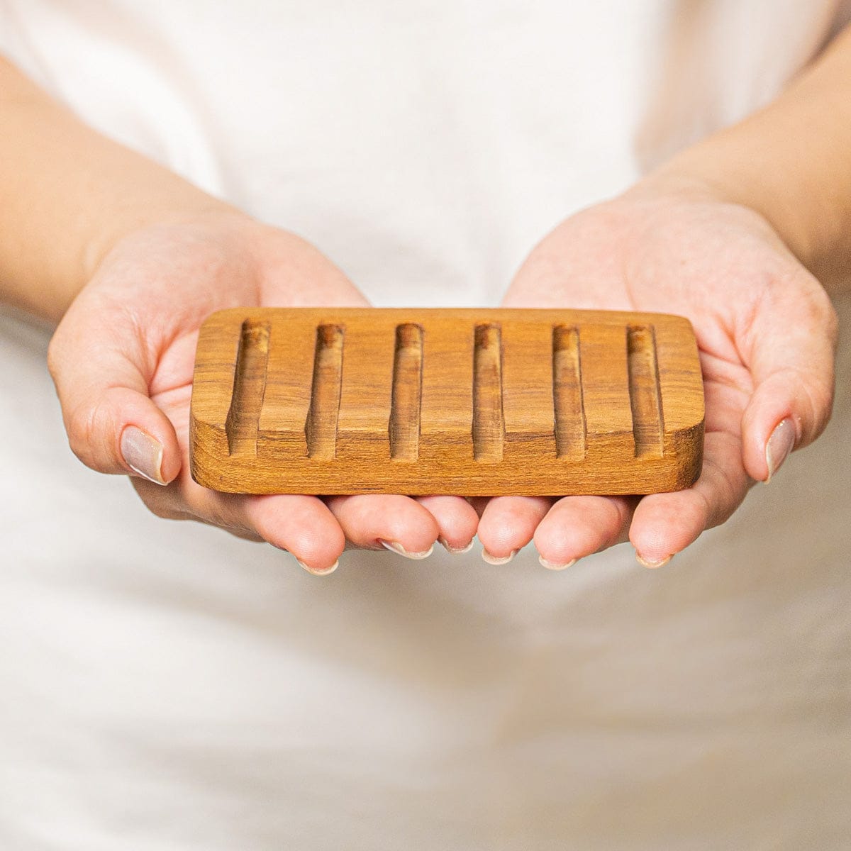 Slanted Waterfall Teak Wood Soap Dish
