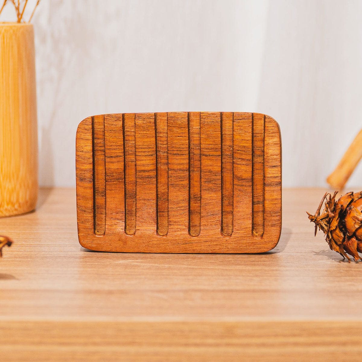 Slanted Waterfall Teak Wood Soap Dish