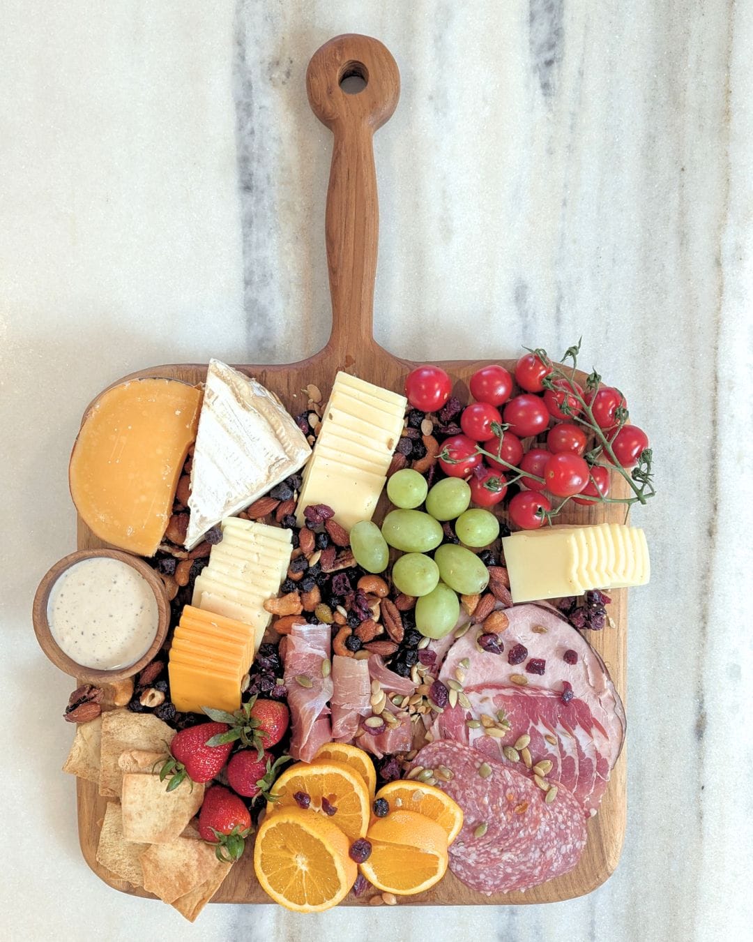 Square Teak Wood Charcuterie Cutting board with Long Handle