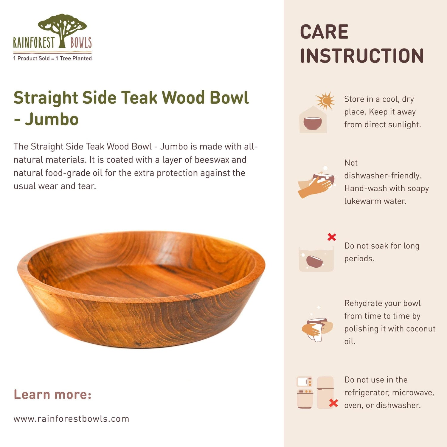 Slanted Side Teak Wood Bowl - Jumbo