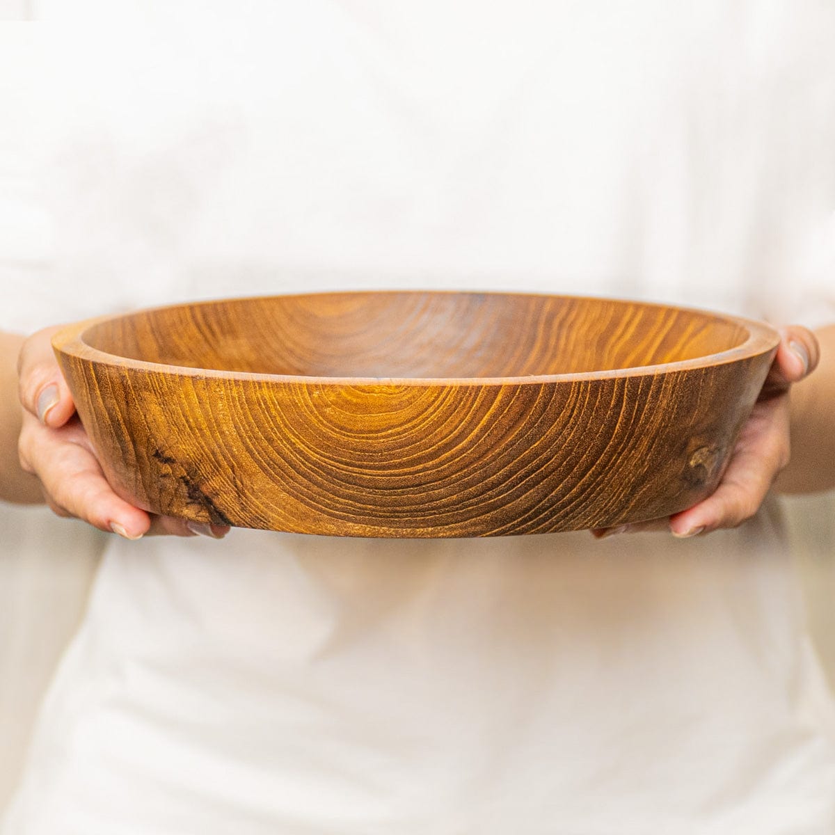 Slanted Side Teak Wood Bowl - Jumbo