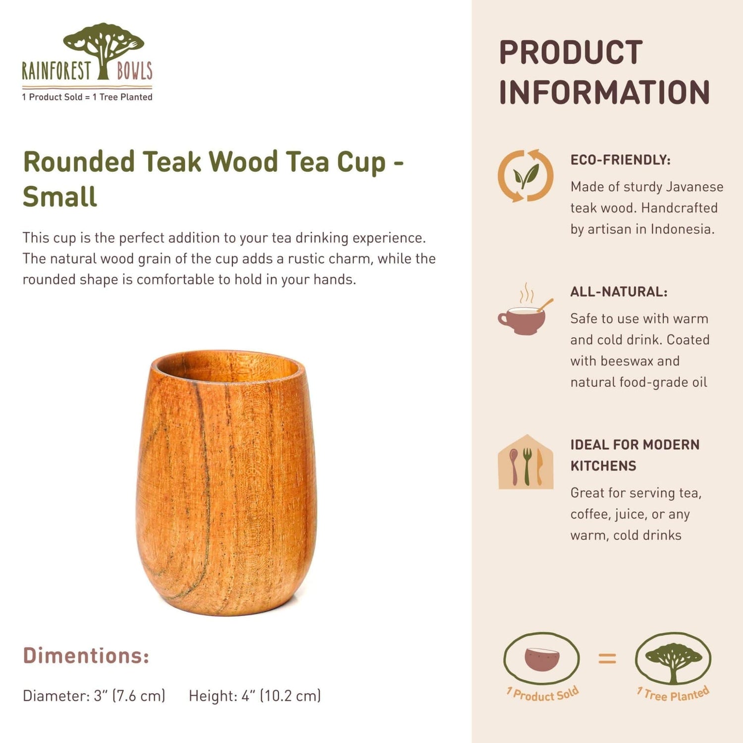 Rounded Teak Wood Cup - Small
