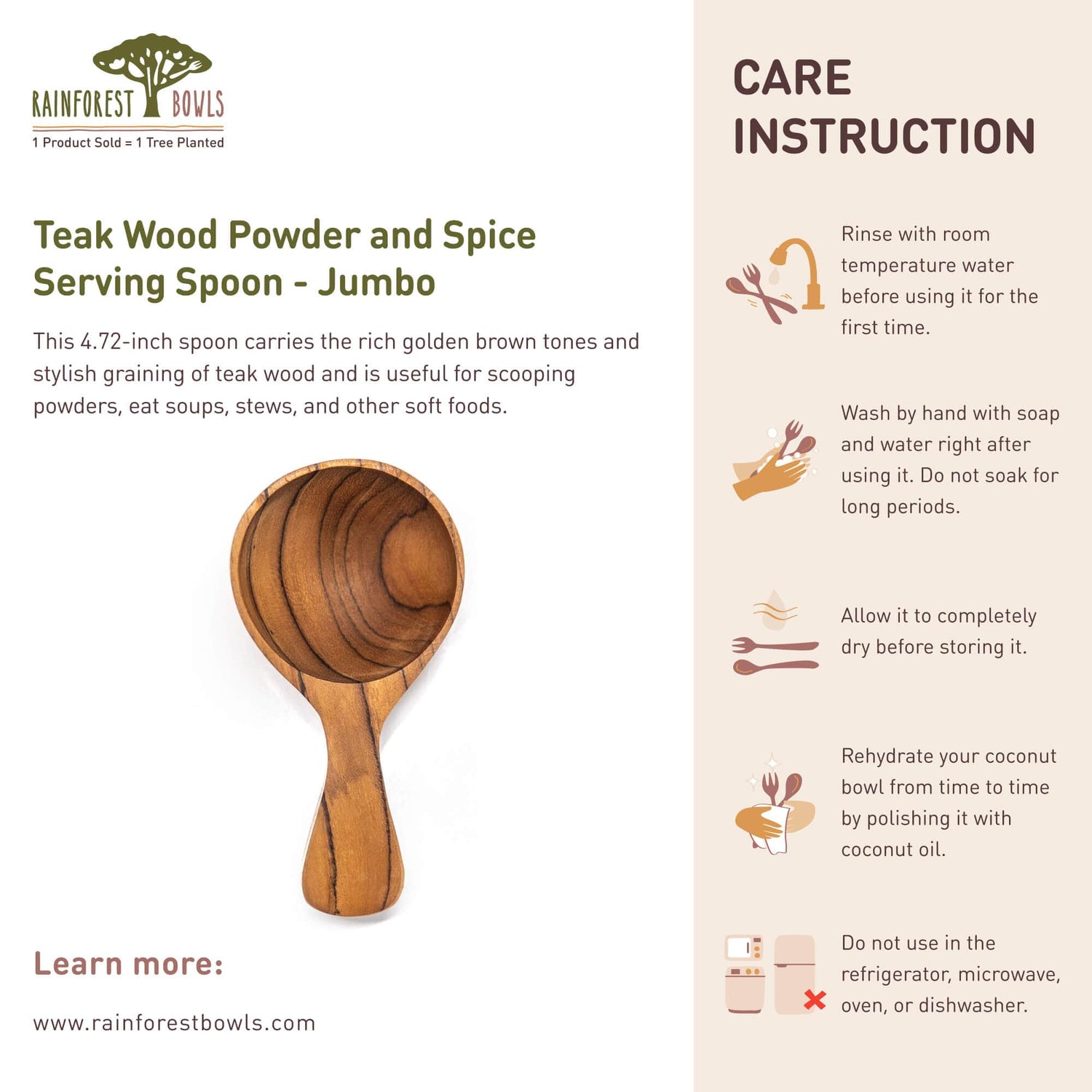 Teak Wood Powder and Spice Serving Spoon - Jumbo