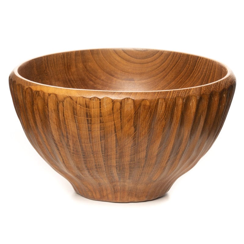 Vertical Carved Shiruwan Teak Wood Soup Bowl