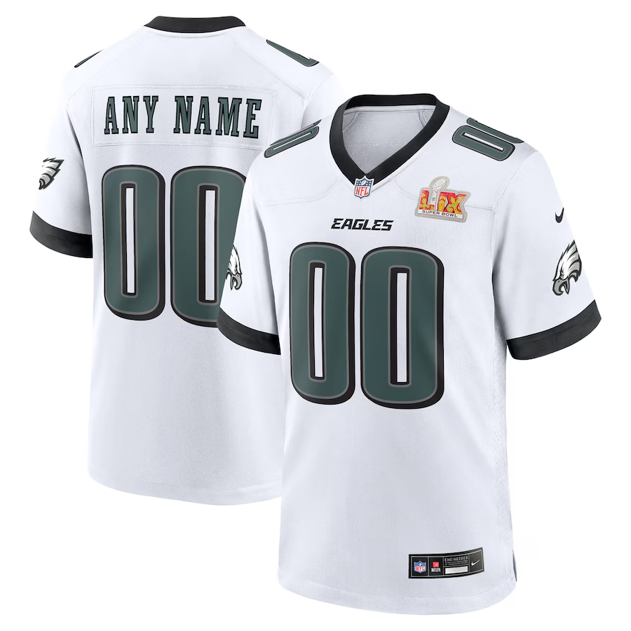 Men's Philadelphia Eagles Nike Midnight White Super Bowl LIX Custom Game Jersey