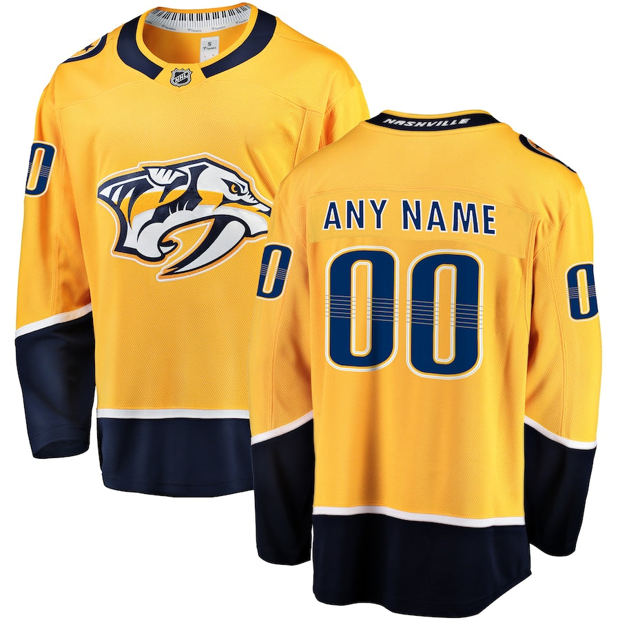 Nashville Predators Home Breakaway Custom Jersey - Gold