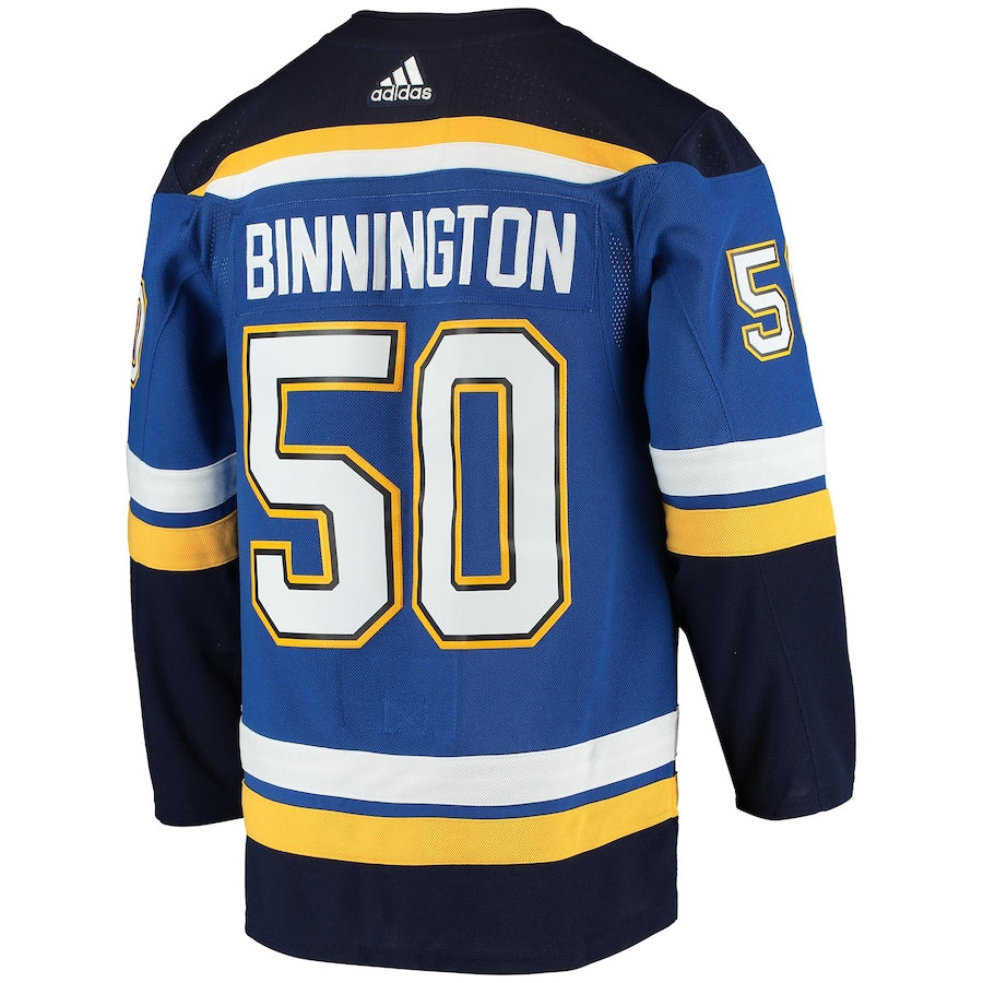 Men's St. Louis Blues Jordan Binnington adidas Blue Home Authentic Player Jersey