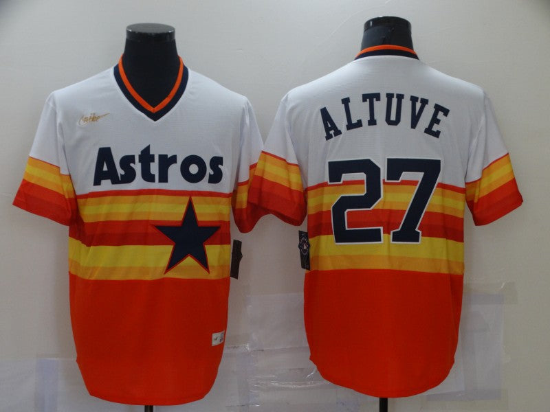Men's Houston Astros Jose Altuve #27 White/Orange Baseball Jersey