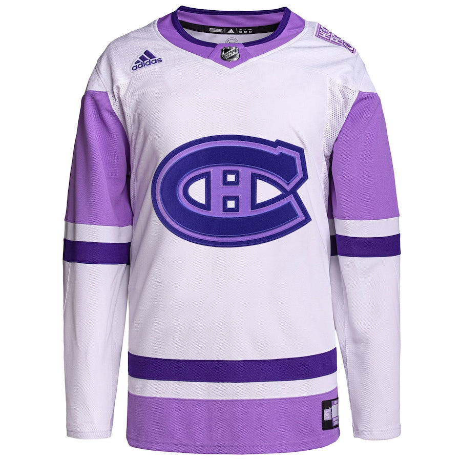 Montreal Canadiens Hockey Fights Cancer Primegreen Blank Practice Jersey - White/Purple