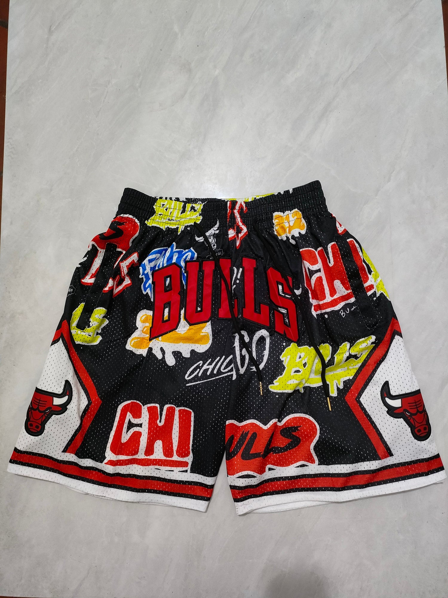 JUST DON Chicago Bulls Black Graffiti Pocket Shorts