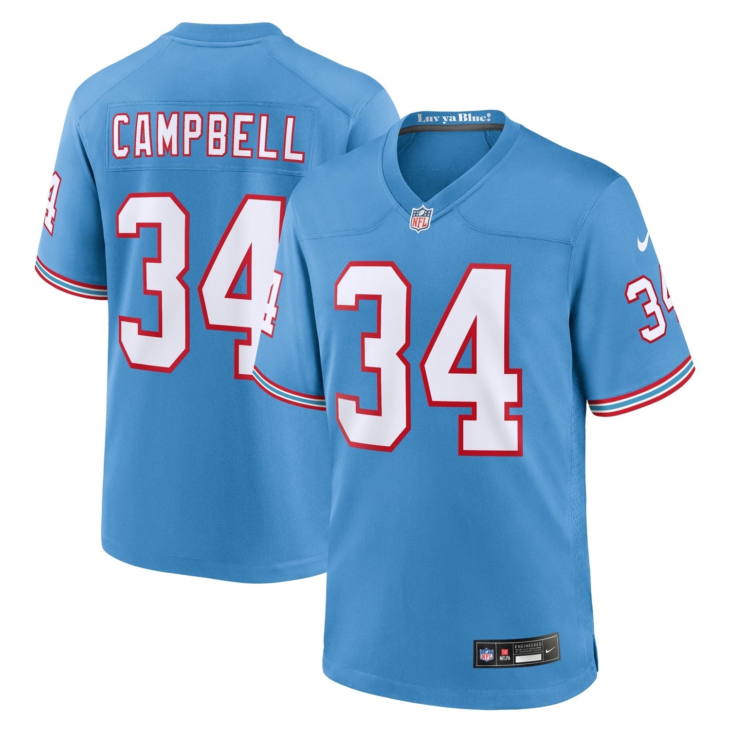 Earl Campbell Tennessee Titans Nike Oilers Throwback Retired Game Jersey - Light Blue