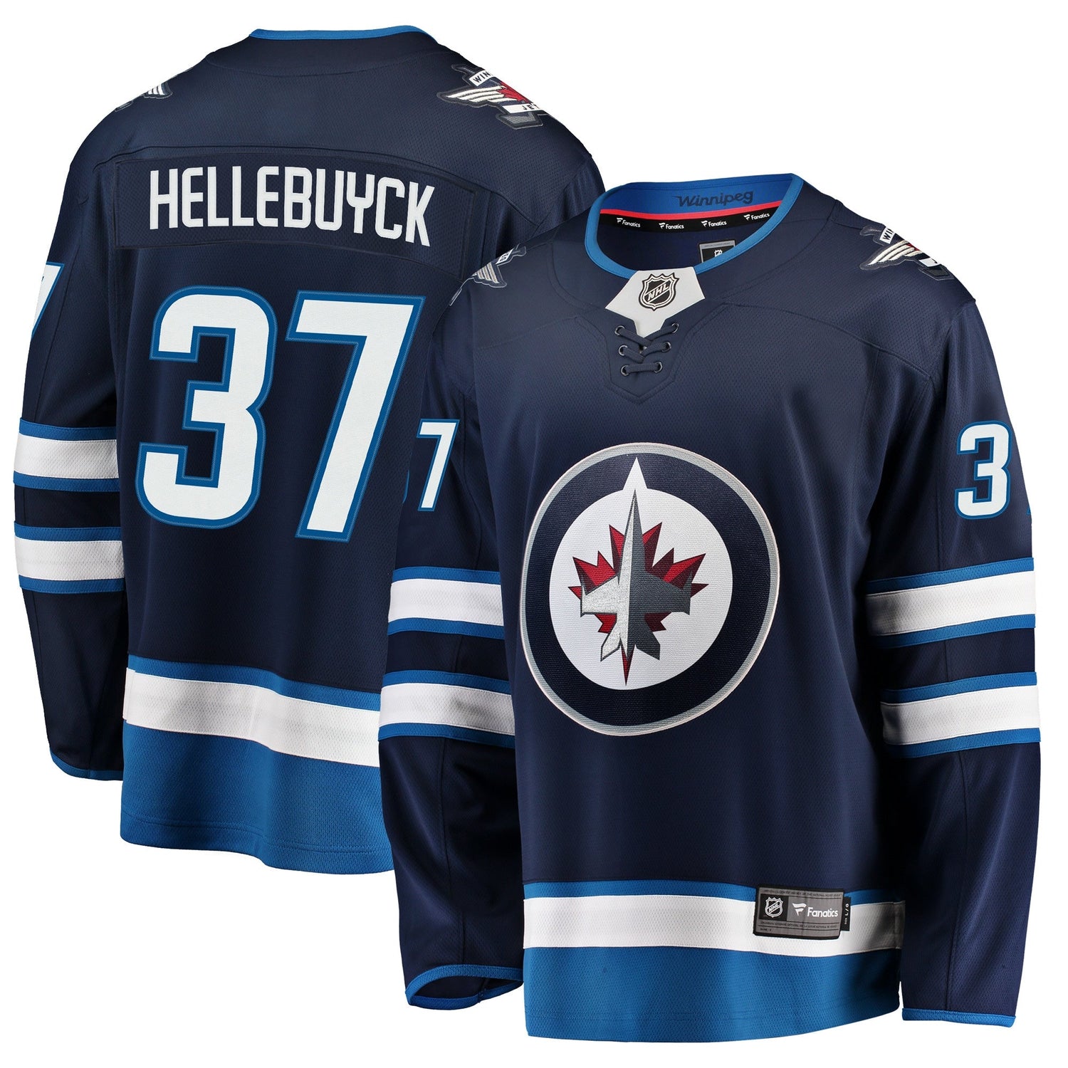 Men's Winnipeg Jets Connor Hellebuyck Fanatics Navy Breakaway Jersey