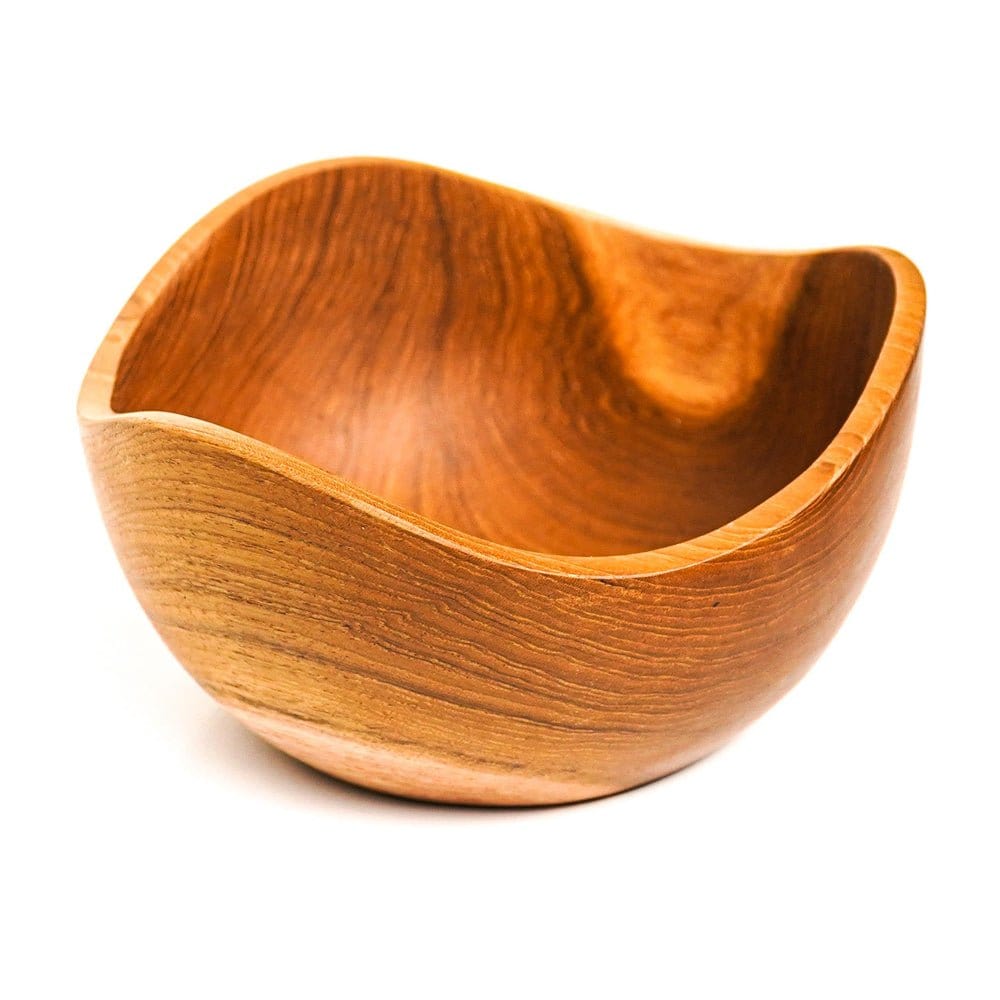 Handcrafted Wavy Teak Wood Bowl