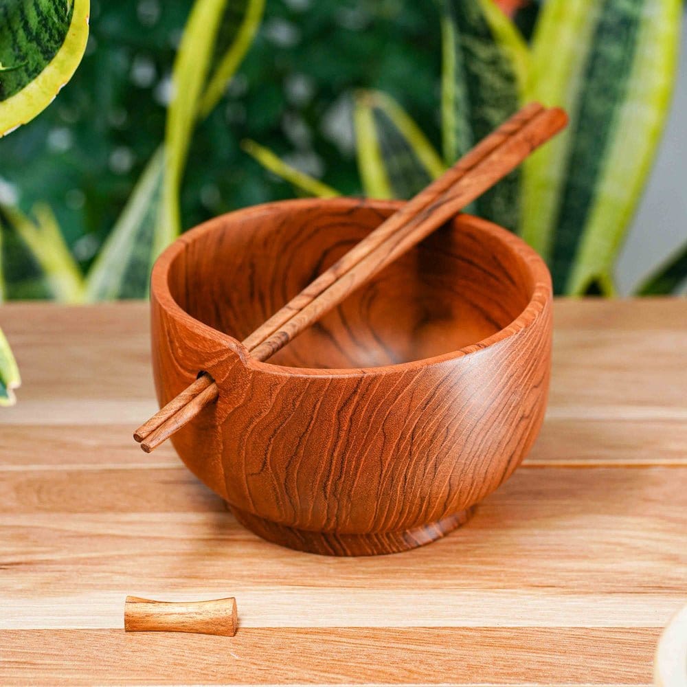 Ramen Teak Wood Bowl with Chopsticks