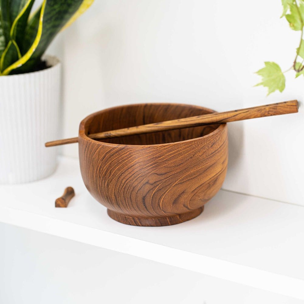 Ramen Teak Wood Bowl with Chopsticks