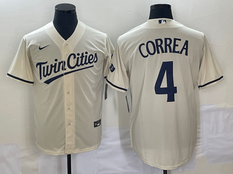 Men's Minnesota Twins Carlos Correa #4 Beige Alternate Player Jersey