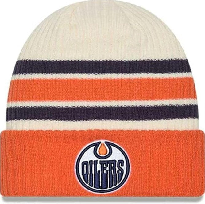 Men's Edmonton Oilers NHL New Era Vintage Beanie Knit Hat - Orange & Cream