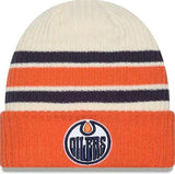 Men's Edmonton Oilers NHL New Era Vintage Beanie Knit Hat - Orange & Cream