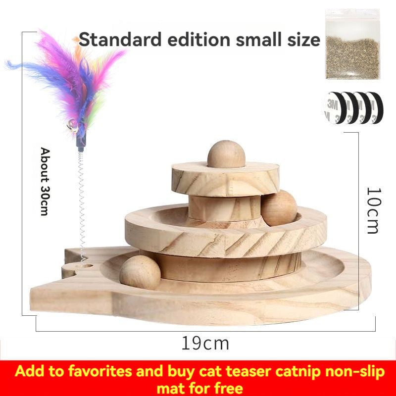 Wooden Cat Tower with Rolling Ball Tracks