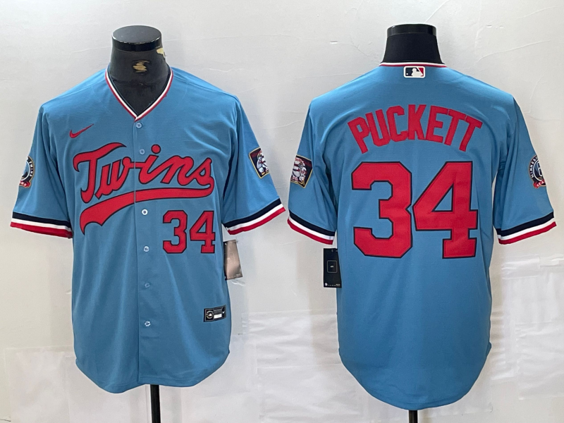 Men's Minnesota Twins Kirby Puckett #34 Blue Stitched Jersey